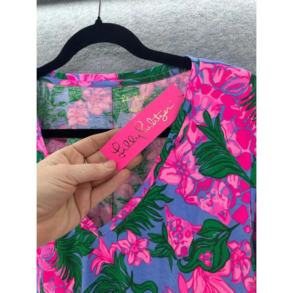 Lilly Pulitzer Women's XL NWT Tessa 3/4 Sleeve V Neck Cerise Pink Safari Sunset - Picture 6 of 13
